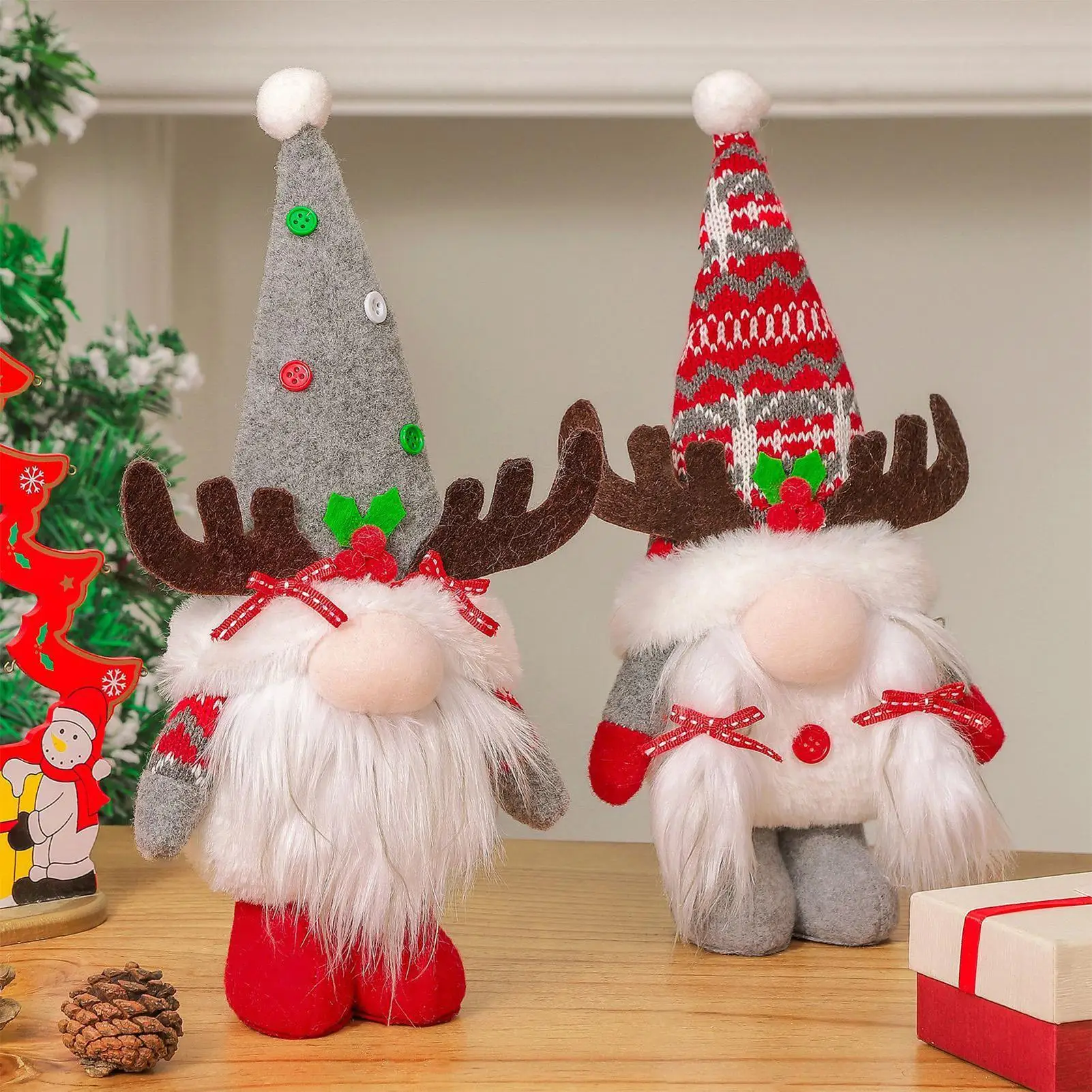 Christmas Gnomes Faceless Figurines With White Beard Old Man Figure Ornament For Living Room Office Bedroom Table Desktop Window