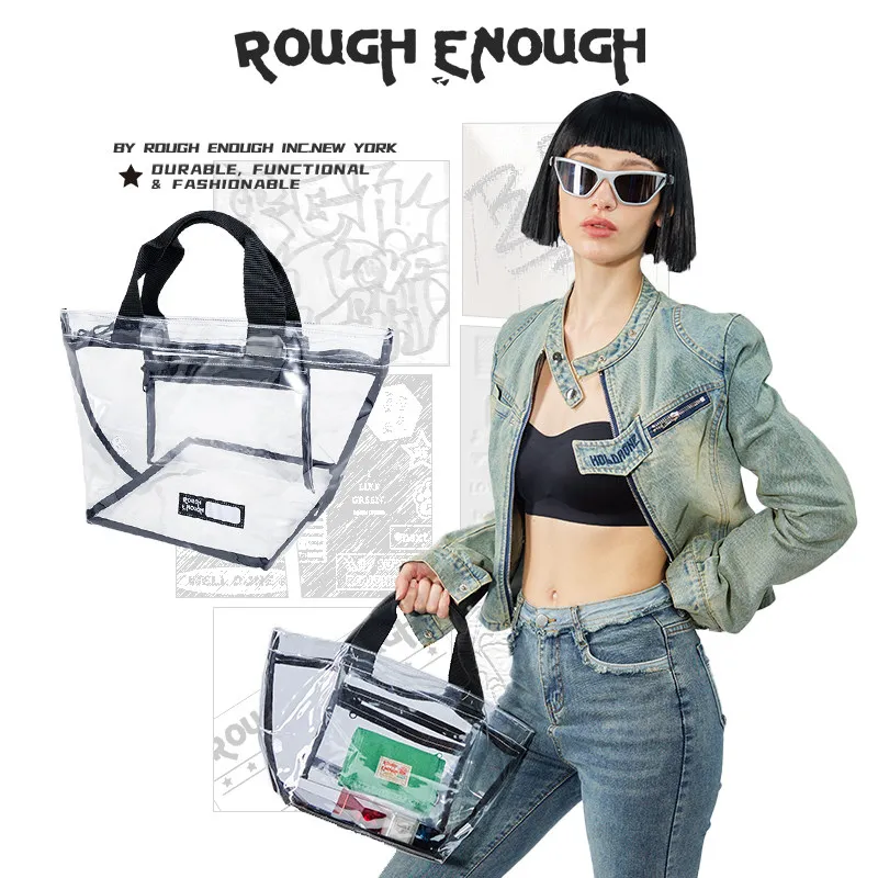 RGH Security Friendly Clear PVC Tote Bag, Large Waterproof Dustproof Handbag for Women Beach Swimming Fitness