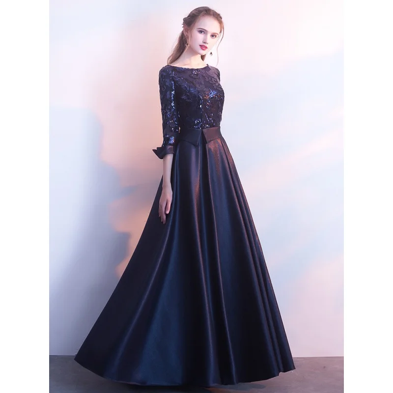 

Winter New Women's Long Evening Gown Host Performance Floor Length Dr Faionable Ele Sle for Banquet Events