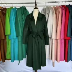 Cashmere Coat Female Winter Mid-Length Corrugated Coat Black Wool Coat Woman Autumn New Casual Fashion Red Beige Lace-Up Coat