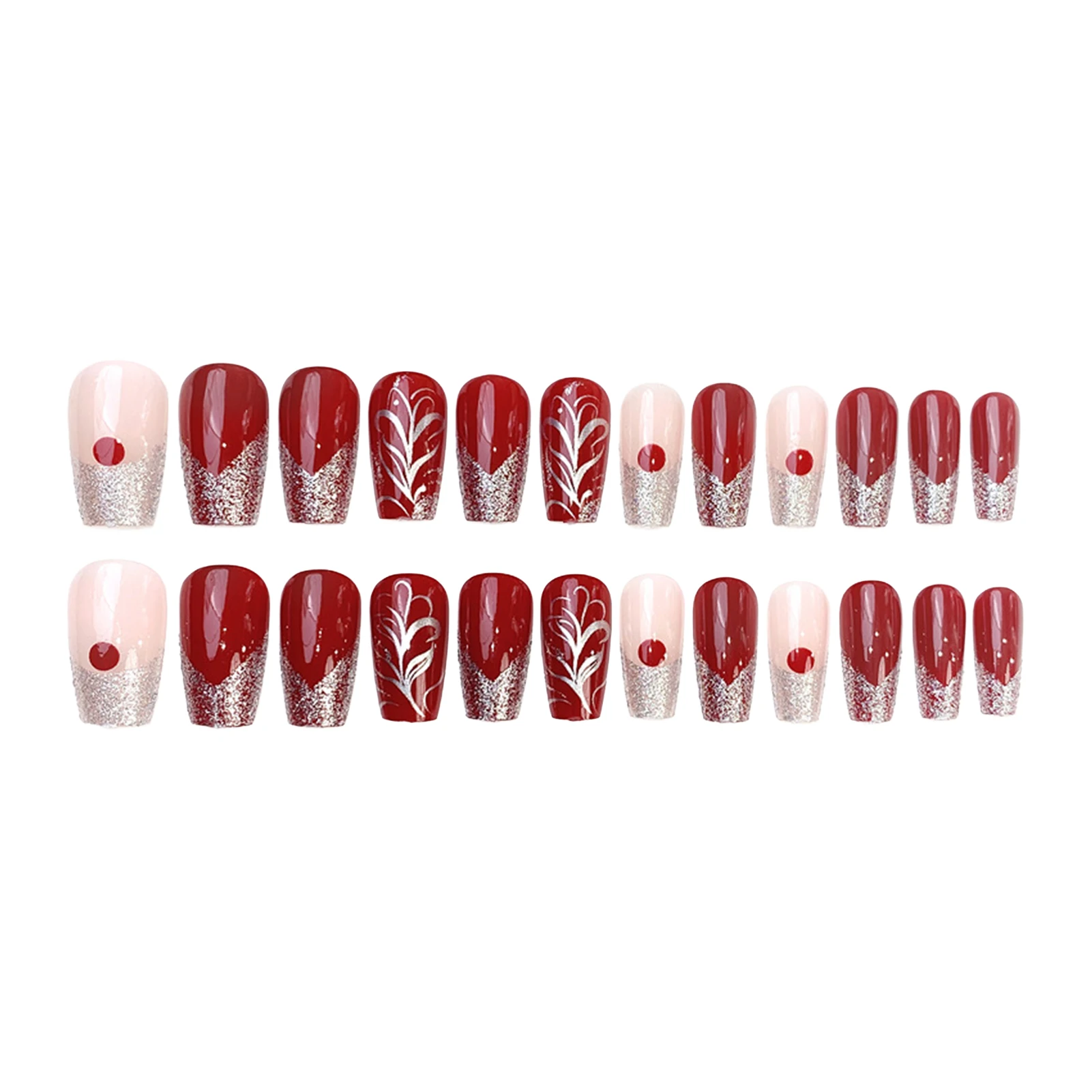 Artificial Nails Wear-Resistant Press on Nails for Wedding Bridal Red Chinese Style False Nails Resin Glossy Durable Gift