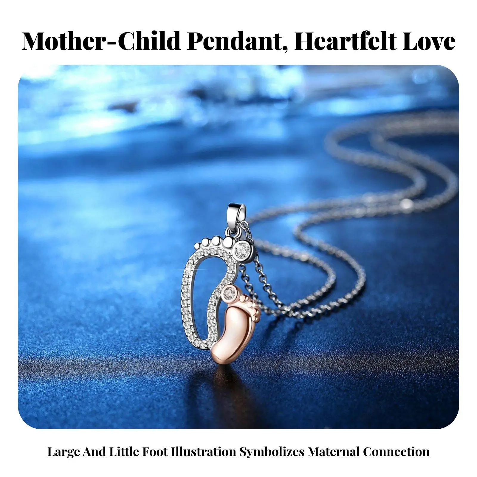 Collar con Colgante de Pie de Cristal para Mujer, Cobre y Circonita, con Símbolo de Huella Grande y Pequeña, Joyería Simbólica de Padres e Hijos, Regalo para Nueva Mamá