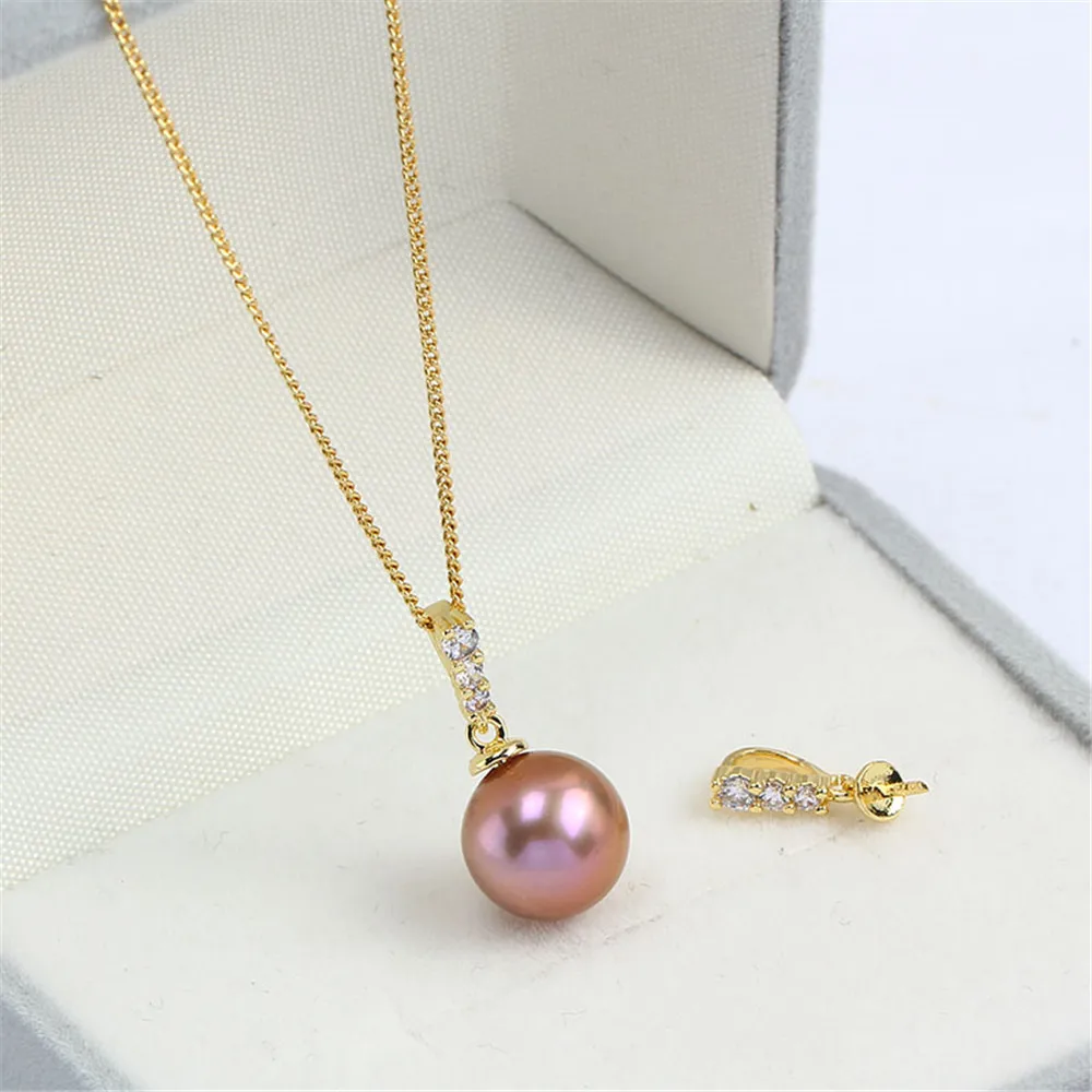 Domestic 14k Gold Injection Color Exquisite Micro Inlaid Zircon Pearl Necklace Pendant with Empty DIY Accessories As Gift