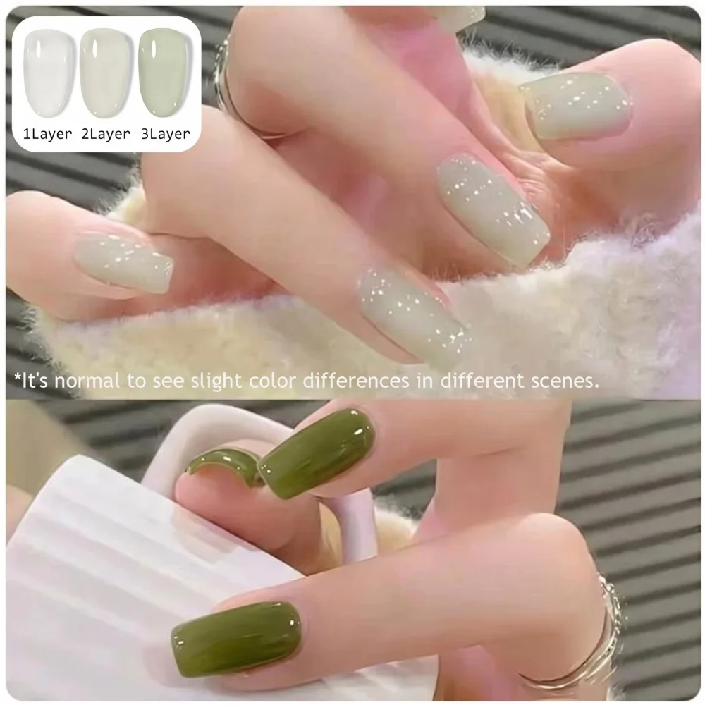 Hassleless Matcha Green + Jelly Fresh Green Nail Polish Gel 2Pcs, Fresh Dual-Tone Green Solid Color Nail Gel, Shiny Nail Color, Suitable for Foot Nail Art, Summer DIY Nail Kit