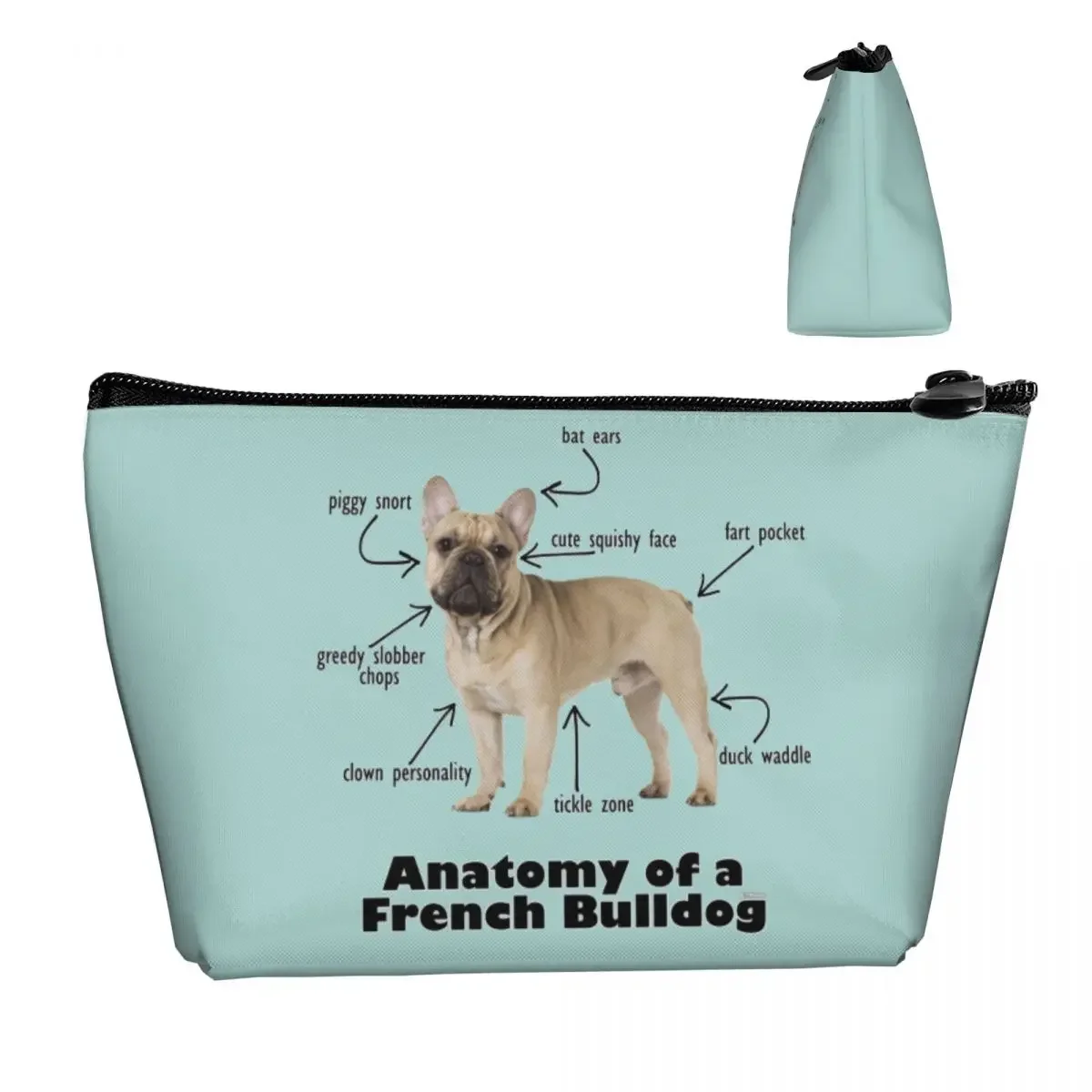 Kawaii Anatomy Of A French Bulldog Travel Toiletry Bag Women Frenchie Dog Lover Cosmetic Makeup Bag Beauty Storage Dopp Kit