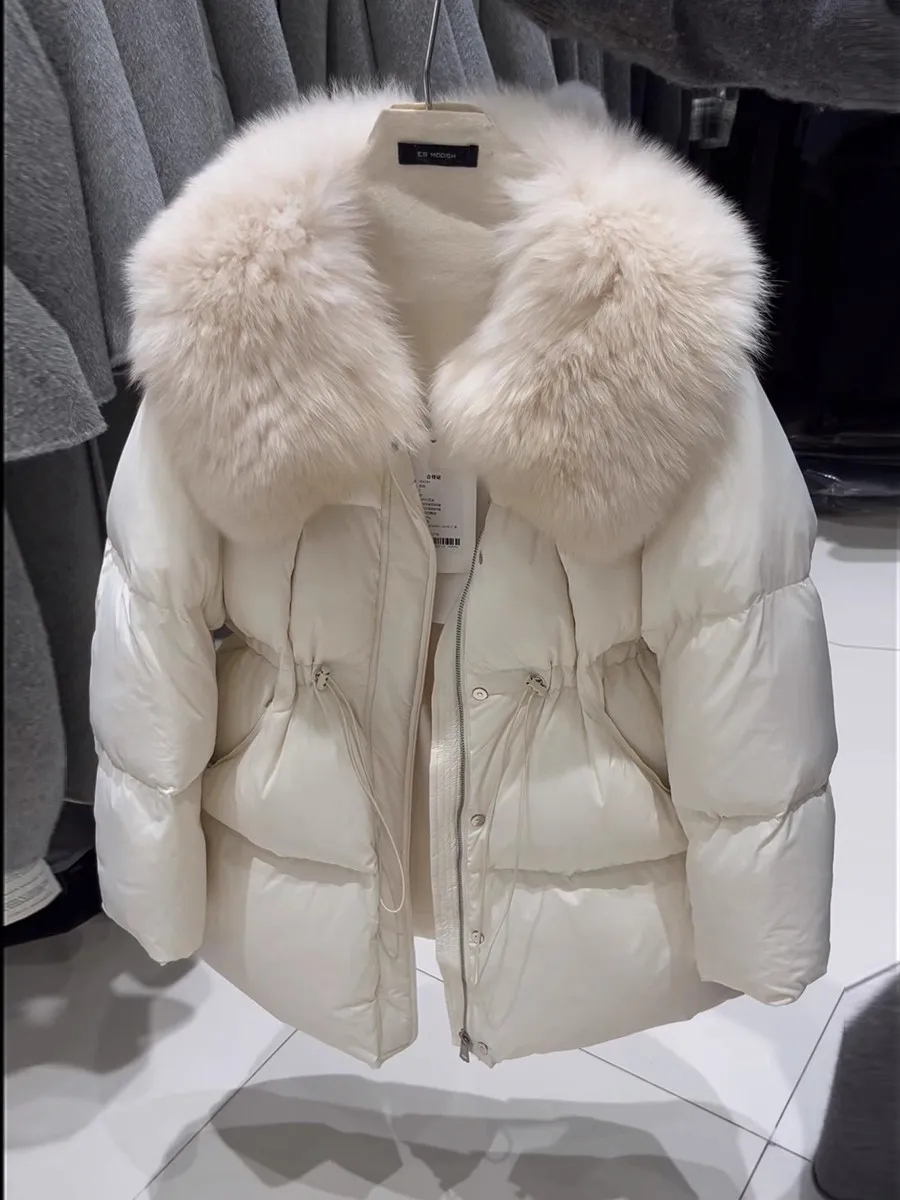 

Корейское свободное пальто Thiened ort, женское хлопковое пальто с большим меховым воротником, теплый и утягивающий эффект для зимы