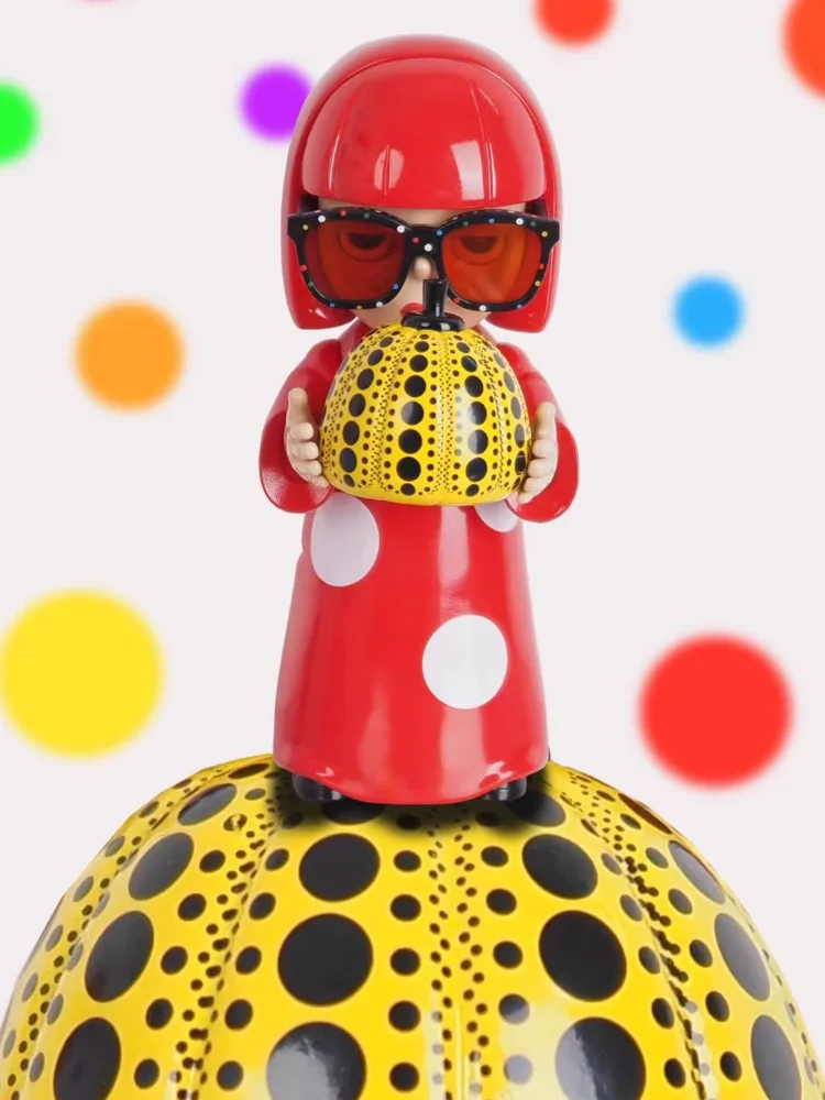 Yayoi Kusama Polka Dot Pumpkin Trendy Toy Figure, Trendy Art Decorative Desktop Doll Ornament, Creative Birthday Gift