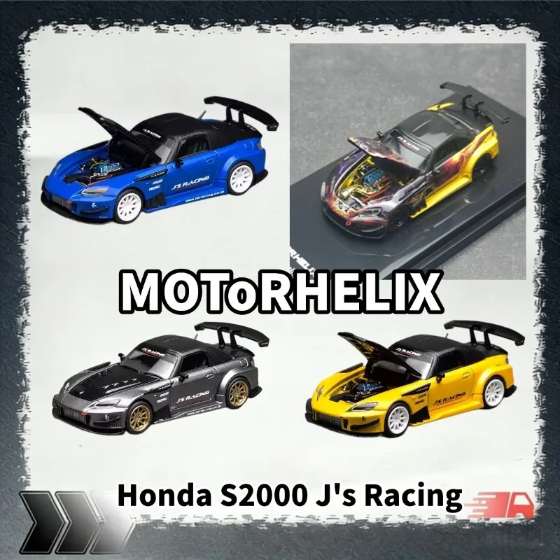 [In Stock] Motorhelix 1/64 Diecast Honda S2000 J's Racing Wide‑Body, Open‑Hood Engine Detail, Collectible With Display Base