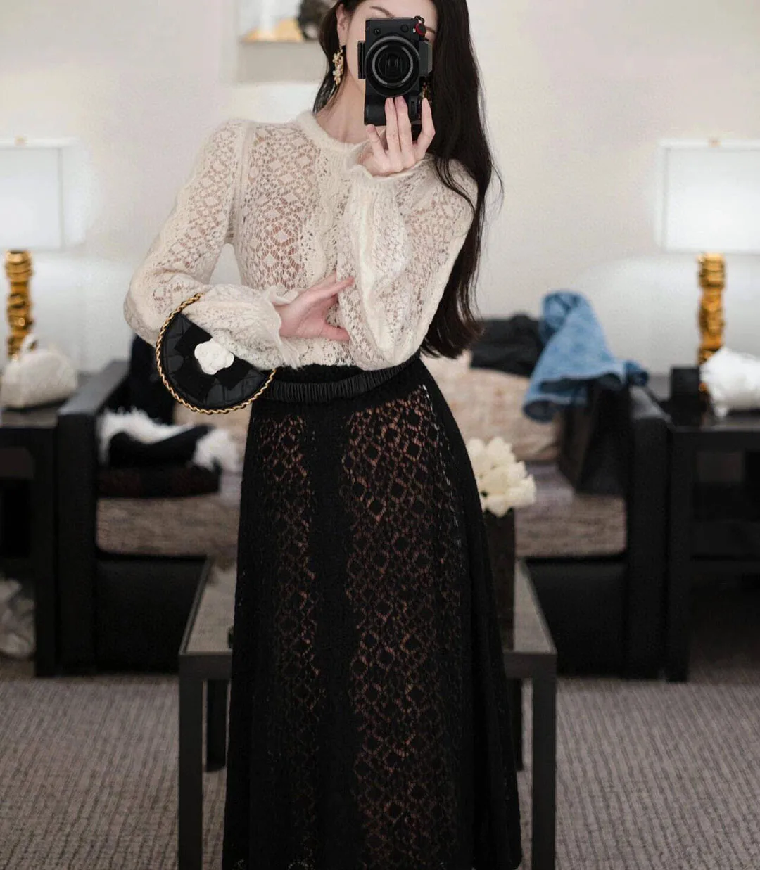 2024 Luxury Runway Design Wool Blends Knitted Long Dress Women Vintage Hollow Out Crochet Long Sleeve White Black Retro Dresses