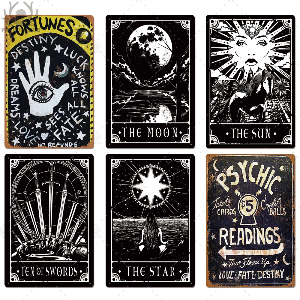 Putuo Decor Tarot Retro Tin Sign Plaque Metal Vintage Psychic Wall Art Poster for Divination Shop Iron Painting view 3