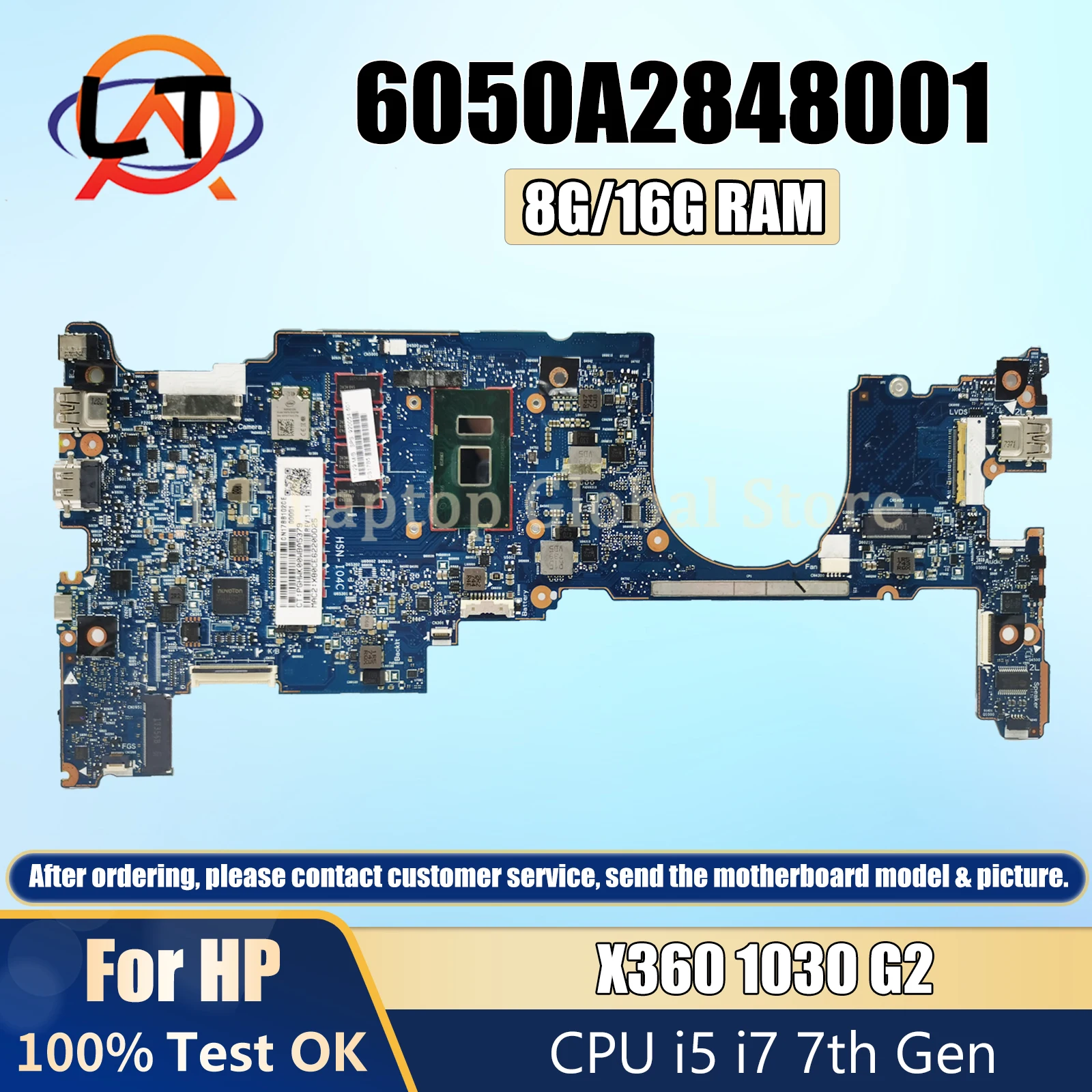 

6050A2848001 Laptop Motherboard For HP X360 1030 G2 920053-601 Mainboard With I5 I7 7th CPU 8G/16G RAM Full Tested