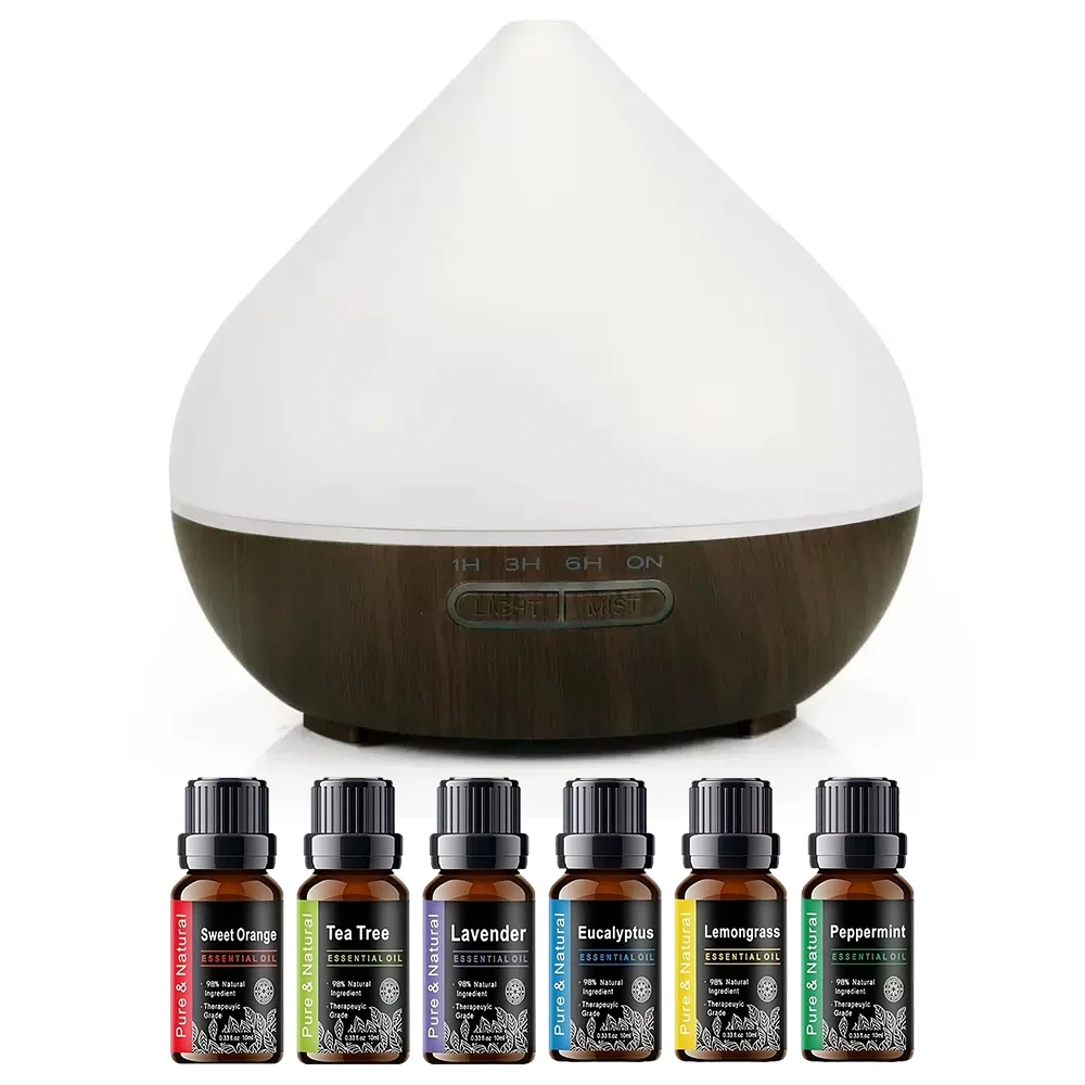

500mL Ultrasonic Aromatherapy Diffuser with LED Lights & Remote Control, Includes Essential Oil Set for Home Office