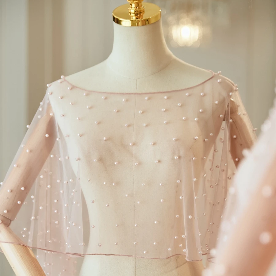 Aksesori pernikahan keluaran baru jubah pengantin Bolero jubah pengantin mutiara jubah pernikahan pendek depan belakang panjang wanita syal bungkus malam