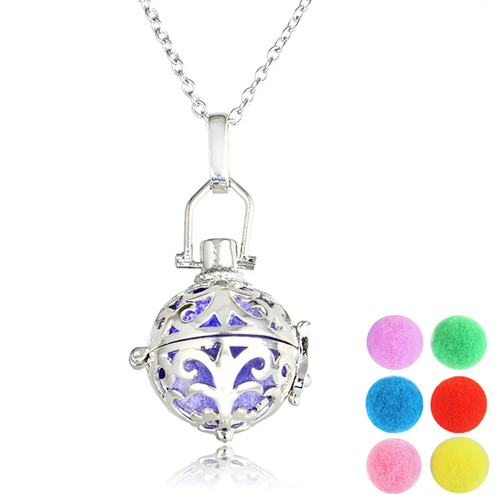 

Hollow Round Essential Oil Diffuser Pendant Aromatherapy Necklace Copper Durable Diffuser Locket with Colored Cotton Pads