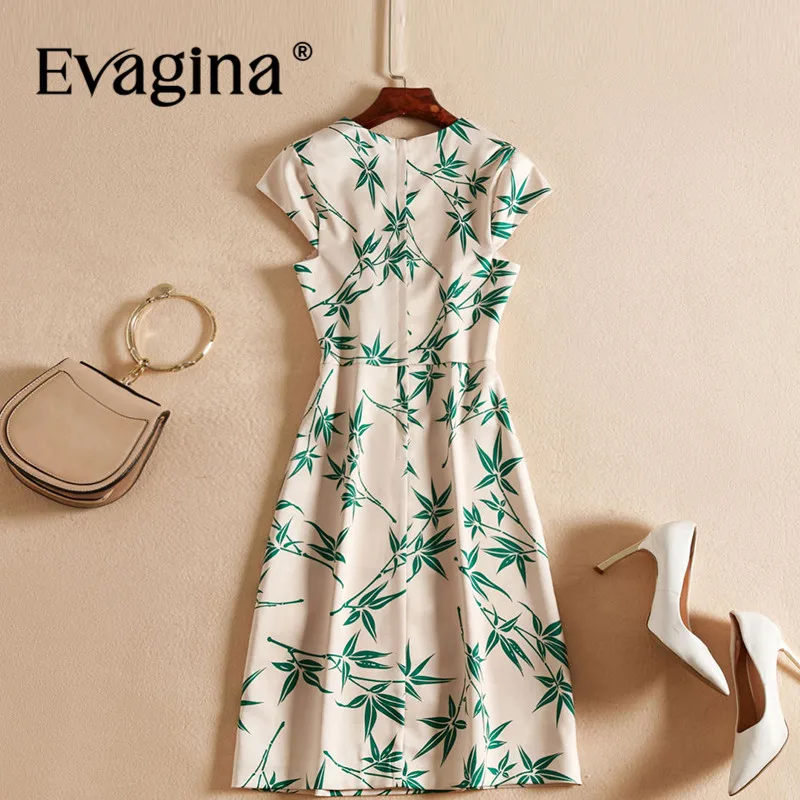 Evagina Fashion design Spring Summer Women's Garment Sleeved Bamboo Leaves Printing Commuter S-XXL Mini Dresses