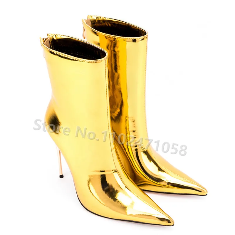 

Sexy Pointed Toe Thin Heels Women Mid-Calf Boots Metal Decor Hight Heels Zipper Strecth Boots Fashion Catwalk Ladies Party Shoes