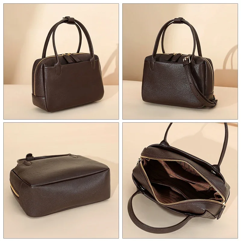 Retro Real 100% Cowhideหนังนุ่มกระเป๋าถือผู้หญิงอเนกประสงค์สุภาพสตรีElegantสีทึบLuxury Designer Crossbodyกระเป๋าแบรนด์