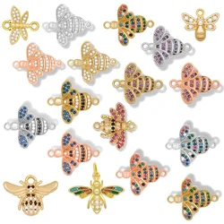 Cubic Zirconia Stone Lovely Bee Charm For Necklace Bracelet Earring Cute Animal Insect Brass CZ Making DIY Jewelry Findings Gift