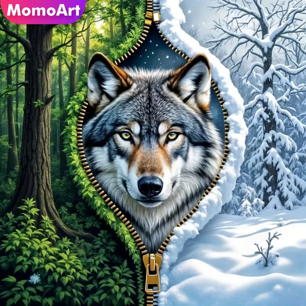 Momoart Wolf Diamant-Stickerei Tiermuster für Erwachsene Anfänger Nadelarbeit Diamant-Mosaik Baum DIY Handarbeit