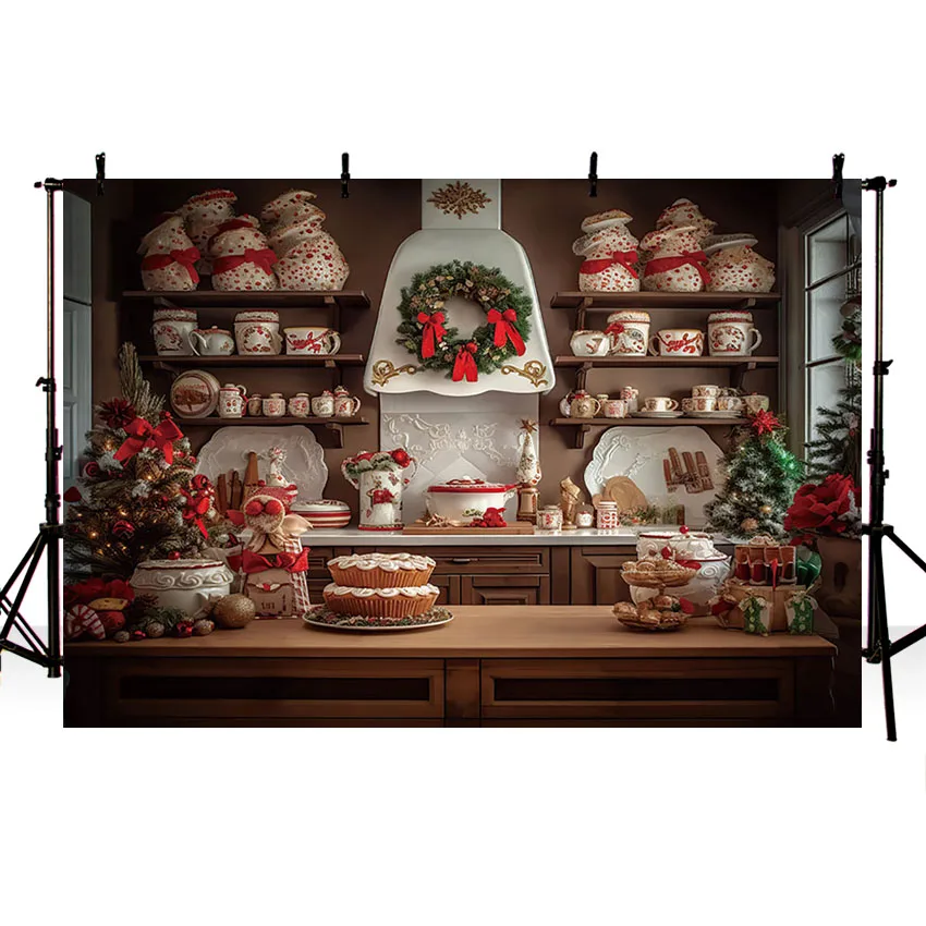 Mehofond Photography Background Winter Christmas Kitchen Cooking Cake Xmas Tree Kids Family Portrait Decor Photo Backdrop Studio