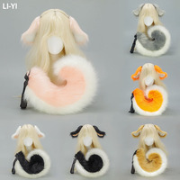 2Pcs/set Plush Dogs Ear Headwear Furry Dog Tail with Adjustable Belt Cosplay Accessories Dog Ear Hairband Animal Role Playing