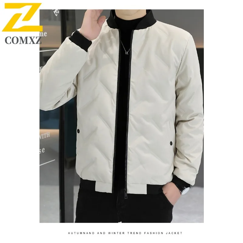 سترة COMXZ للرجال بياقة بيسبول عصرية للعمل في الهواء الطلق سترة سميكة دافئة كلاسيكية للأعمال معطف شتوي خفيف الوزن غير رسمي #6