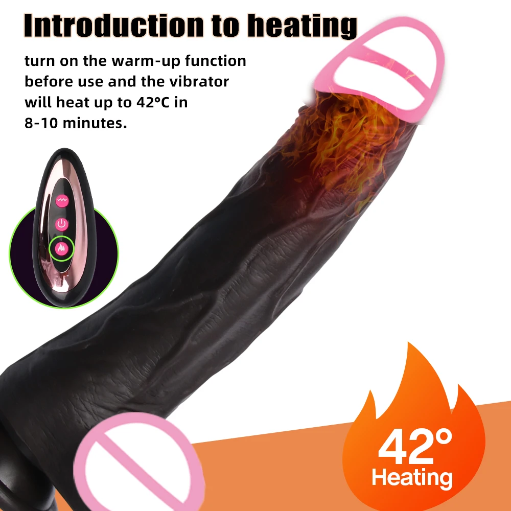 Thrusting Black Realistic Penis Dildo Male Dick Telescopic Rotating Heating G Spot Clitoral Anal Stimulation Vibrator Sex Toy - view 4