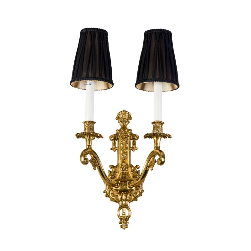 European Wall Lamp, Antique Copper Black Fabric Shade Classic Wall Lamp with Two Light Emitting Diode Bulbs