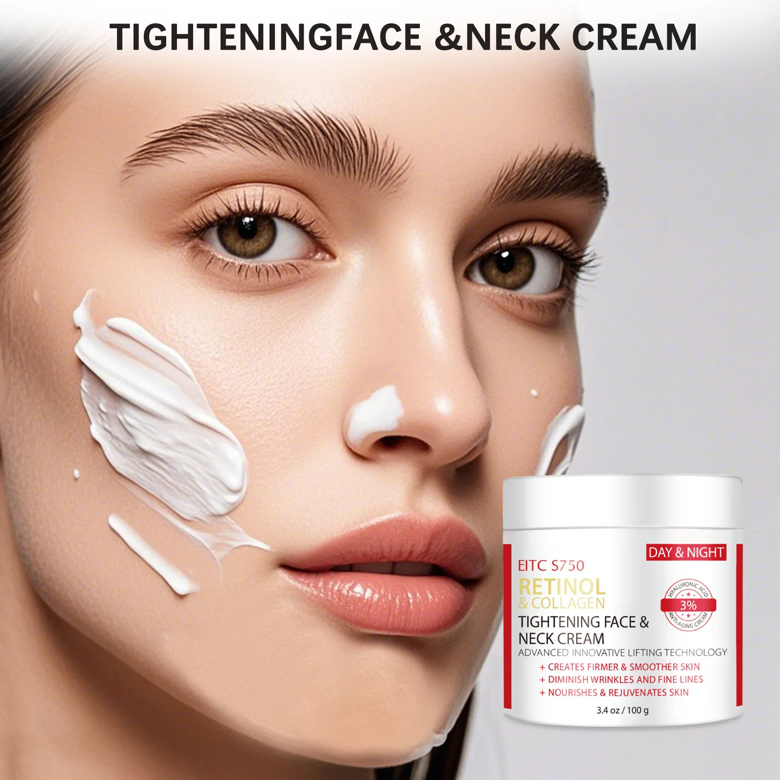 كريم الريتينول والكولاجين لشد الوجه والرقبة، الرفع المبتكر يخلق بشرة أكثر نعسانًا وتقليل التجاعيد والخطوط الدقيقة