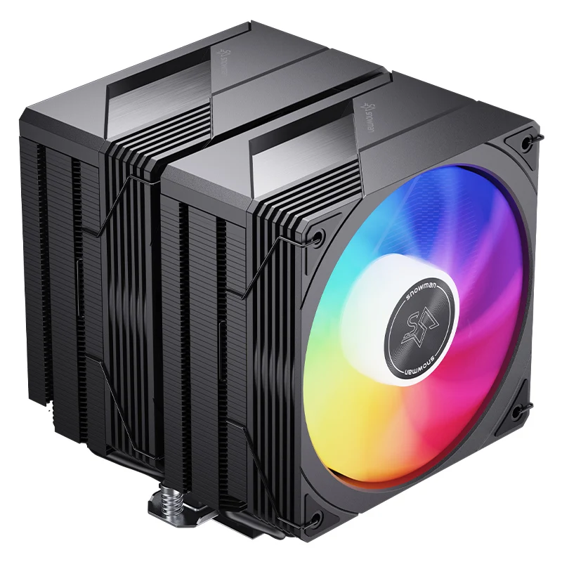 8 Fluid Bearing Copper Aluminum CPU Cooling Radiator ARGB Fan 120mm 76.8CFM 1700/AM5 Black Flat New Top Side