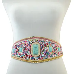 Bohemian Nepali ethnic style waist decoration rainbow stone handmade elastic belt fashion street pat waist seal elastic