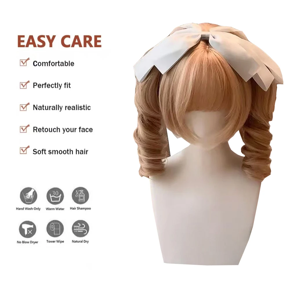 تجعيدات رومانية، شعر صناعي، ذيل حصان قابل للفصل بشكل طبيعي، مناسب للحفلات اليومية النسائية، لعب الأدوار الأنيمي، شعر مستعار لوليتا