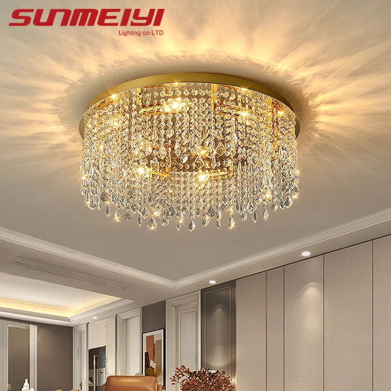 

2023Luxury Modern Crystal Glass LED Ceiling Light Living Room Bedroom Dining Room Kitchen Round Chrome Chandelier