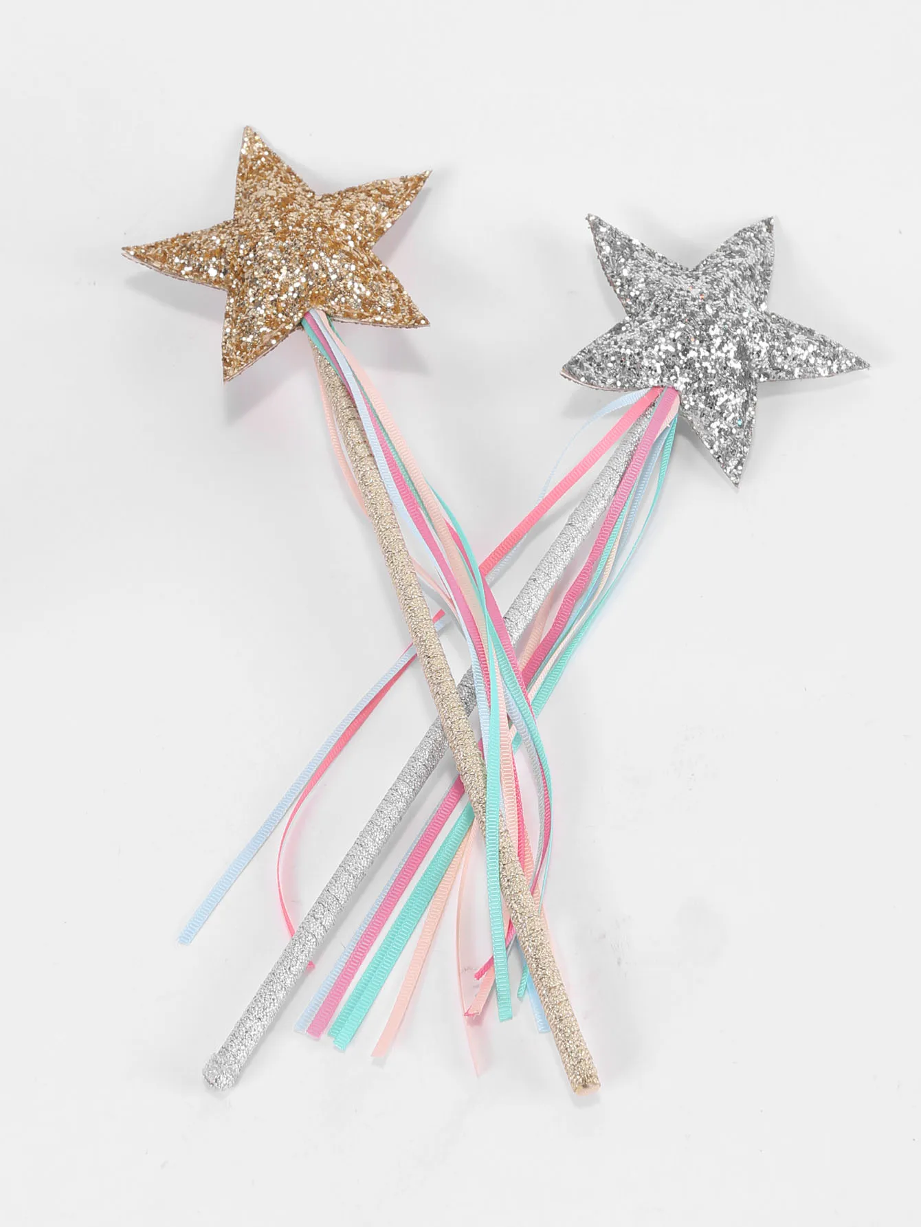 Glitter Leather Brushed Pentagram Stick (Gold and silver) 2 13-inch Princess Angel Fairy Star Wand Girl Fairy Magic Dress Up Sta