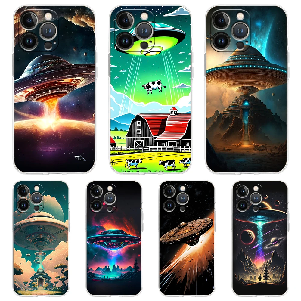 Alien Martian UFO Soft TPU Transparent Phone Case Cover for iPhone 16 15 14 13 12 11 Pro Max XR 8 7 Plus XS Max Shell Fundas Bag