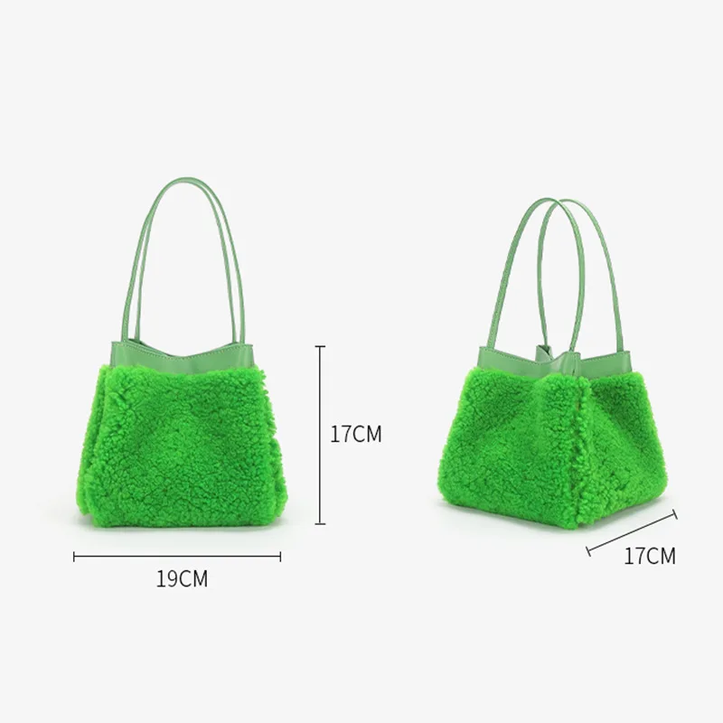 2022 women\'s  Niche  Fur bag Leather simple small square bag fashion lamb fur wing bag vintage plush tote handbag