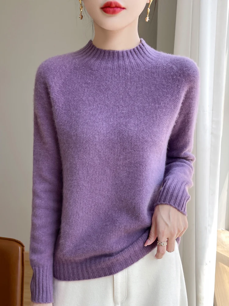 

Classic Autumn Winter Women Sweater 100% Merino Wool Female Knitwear Mock Neck Solid Pullover Long Sleeve Cashmere Clothes Tops