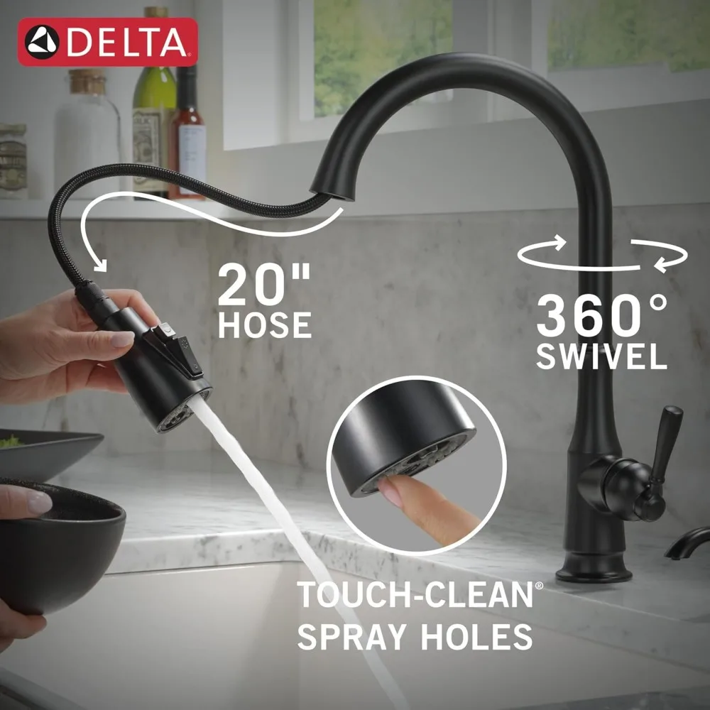 Rubinetto da cucina moderno monoforo nero opaco con spray estraibile e dispenser di sapone