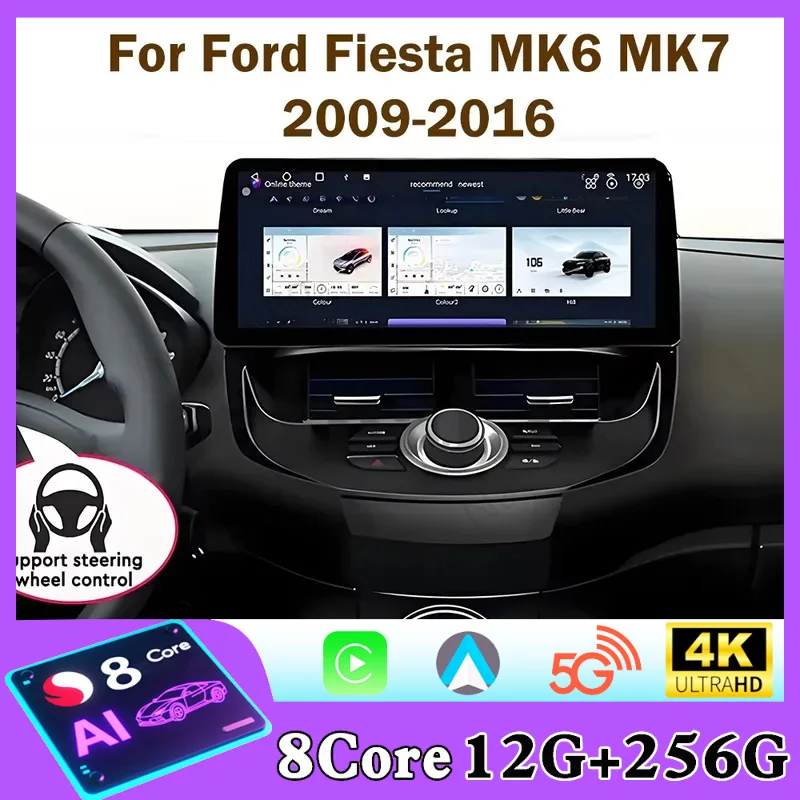 12.3 inch Car Radio For Ford Fiesta MK6 MK7 2009-2016 LHD RHD Android Multimedia Video Player GPS wireless Carplay QLED Screen
