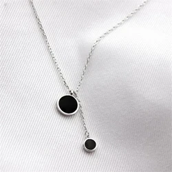 Uini-Tail hot new 925 Tibetan silver simple black Epoxy necklace Korea size circle personality fashion trend jewelry  XL092