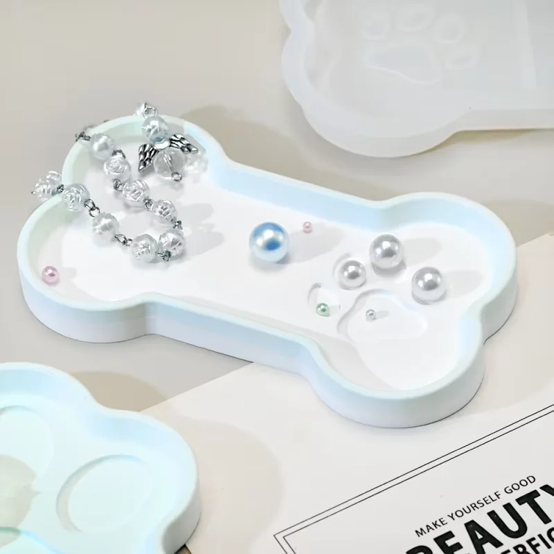 

Diy Dog Bone-shaped Tray Gypsum Silicone Mold, Cat Paw Plate Cement Epoxy Resin Mold, Home Decoration Craft Making Art Supplies