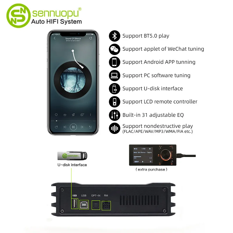 Audio Power Car Stereo Amplifier Audio Car DSP Processor Amplifiers Aluminium Alloy Black Improve Car Acoustics 1KG