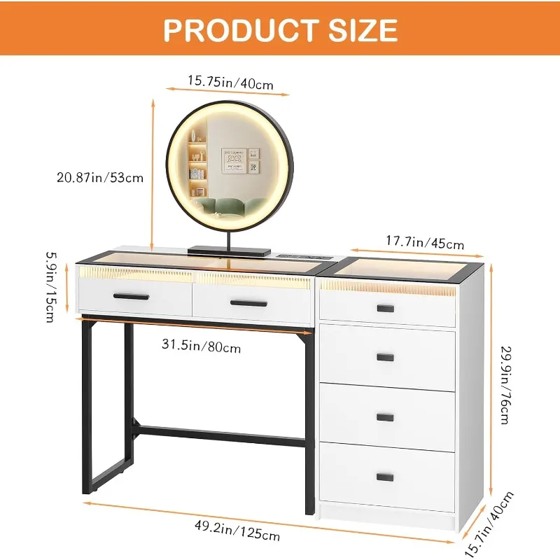 Vanity Desk with Mirror and Lights, 49