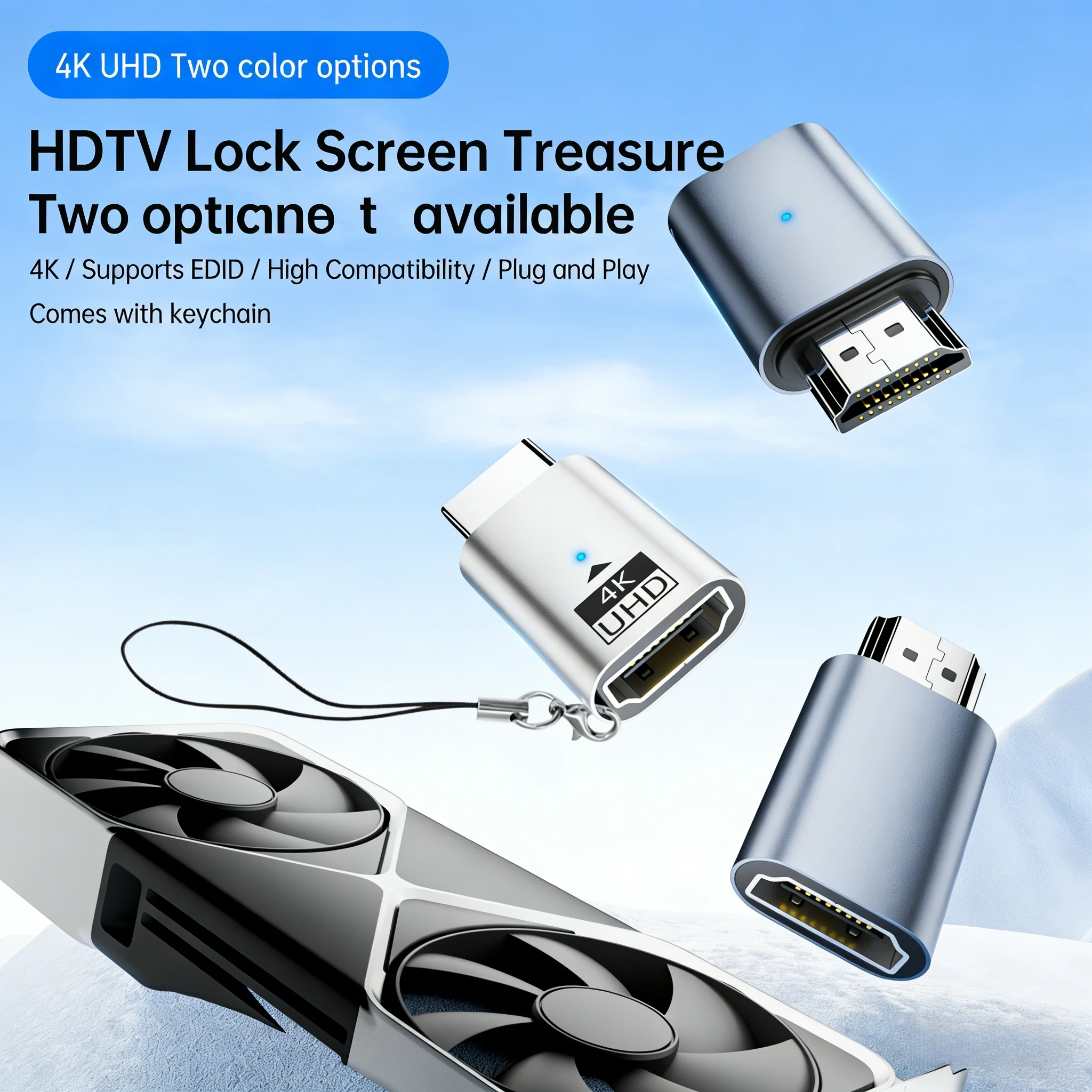 

4K@60Hz HDTV Lock Screen Dongle, Plug-and-Play Nickel-Plated Universal HDTV Adapter for Computers Laptop Monitors Projectors