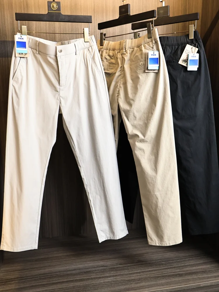 Comfortable Breathable Men's Spring Summer Thin Elastic Straight Leg Casual Pants Mixed Flax Linen Fashionable Urban Style