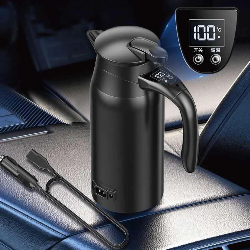 범용 온도 조절 스마트 자동차 전기 주전자, 여행용 RV 절연 주전자, 담배 라이터 포함, 800ml, 12V, 24V