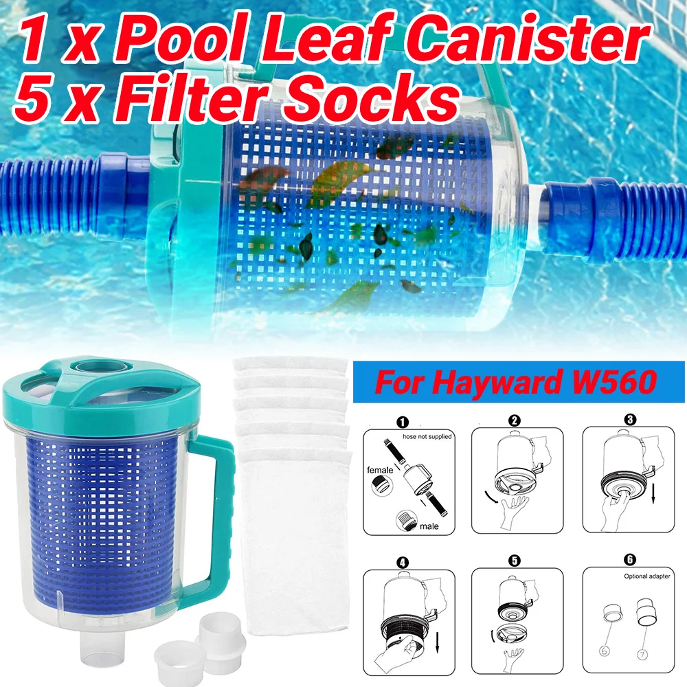 

Inline Pool Leaf Canister Pool Leaf Catcher with 5 Skimmer Socks Pool Vacuum Filter Pool Leaf Collector for Swimming Pool Spa
