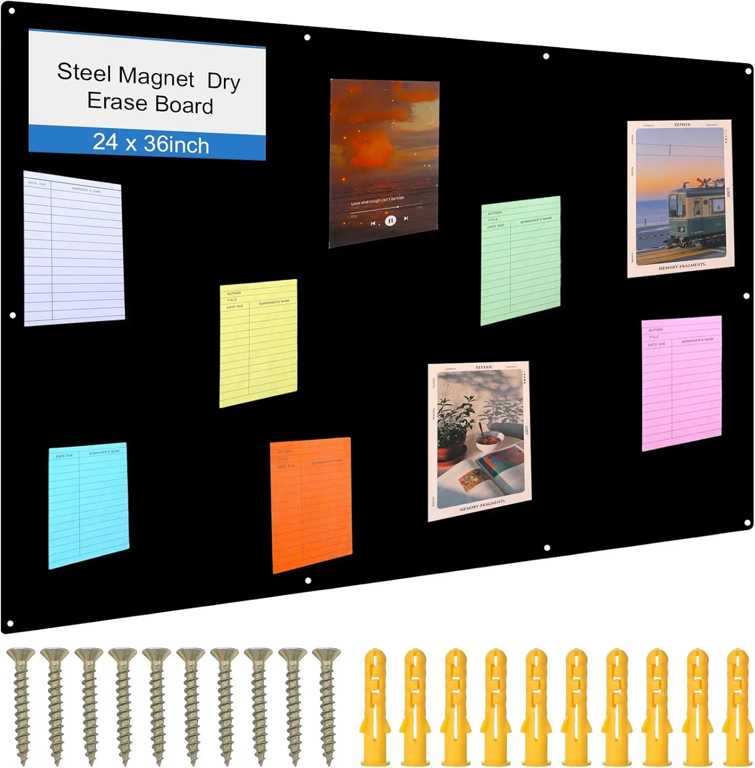 

Magnetic Bulletin Board for Walls, 24x36 Inch Steel Board with Dry Erase Feature, Pre-Drilled Screws Included