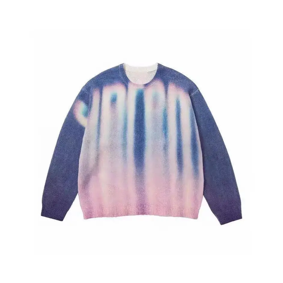 

American Sle Blurred Logo adient Dyed round Ne Knitted Sweater Couple Matching Long Sve Casual Autumn Wear for Teens