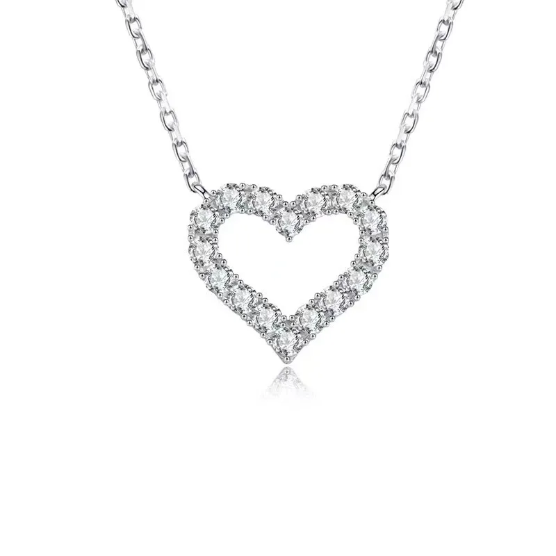 

New Fashion 925 Sterling Silver Jewelry Round Zircon Pendants Necklaces Women Fine Semi Rhinestone Heart-shaped Clavicle Chain C